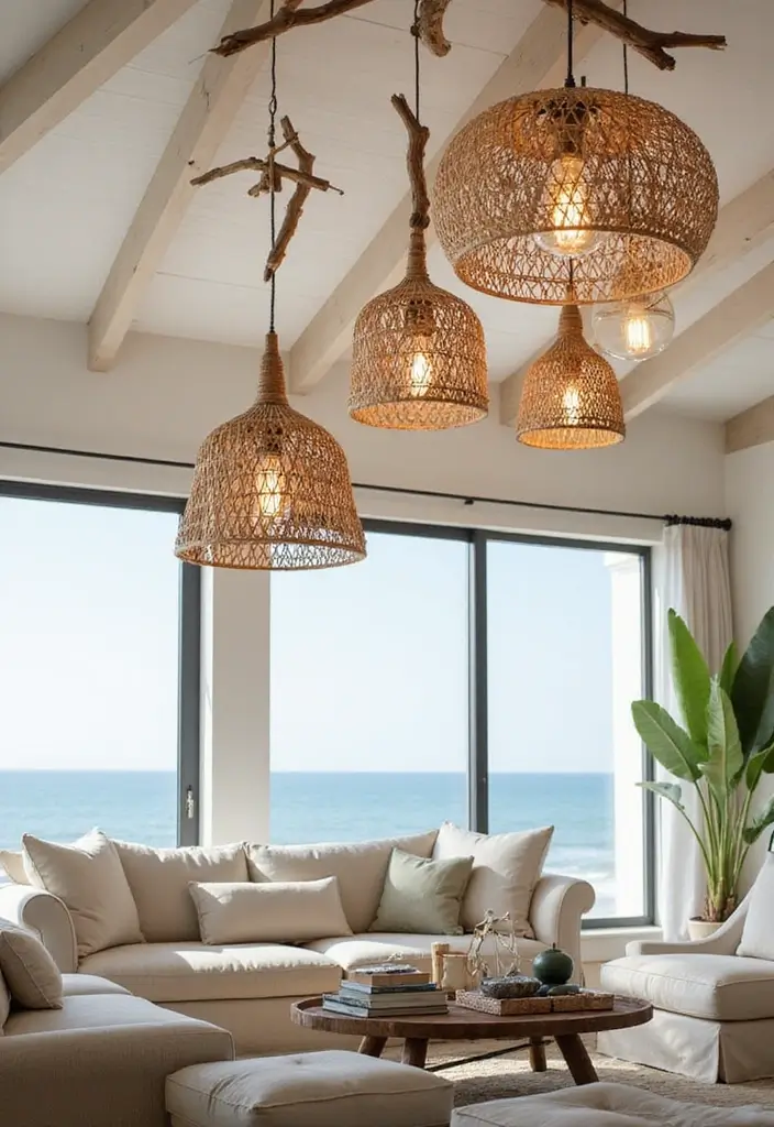 15 Stunning Beach House Living Room Decor Ideas That Will Make You Want to Move In! - 7. Statement Lighting