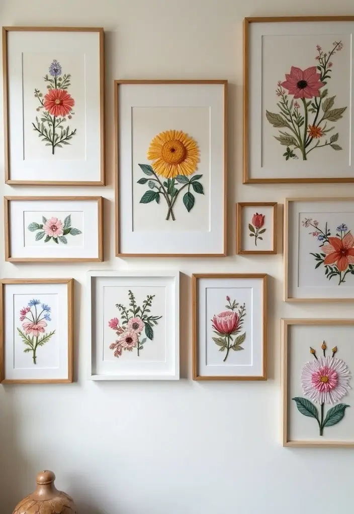15 Stunning Floral Hand Embroidery Decor Ideas That'll Brighten Up Any Space! - 1. Framed Floral Embroidery Wall Art