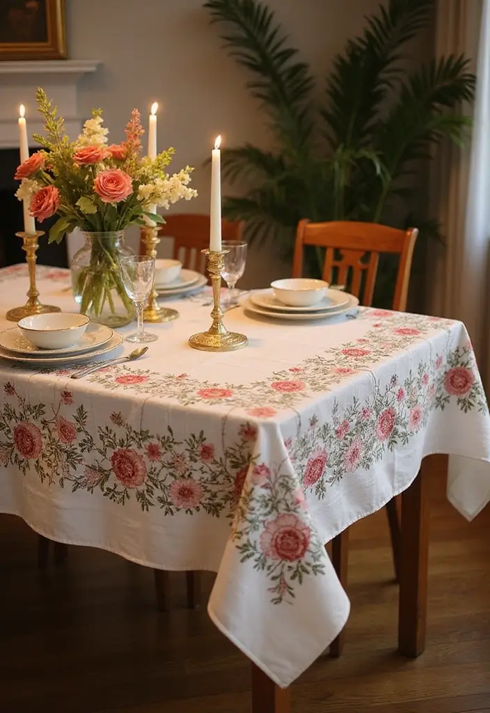15 Stunning Floral Hand Embroidery Decor Ideas That'll Brighten Up Any Space! - 11. Floral Embroidery Tablecloths