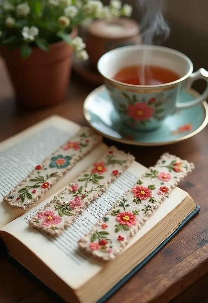 15 Stunning Floral Hand Embroidery Decor Ideas That'll Brighten Up Any Space! - 12. Embroidered Bookmarks