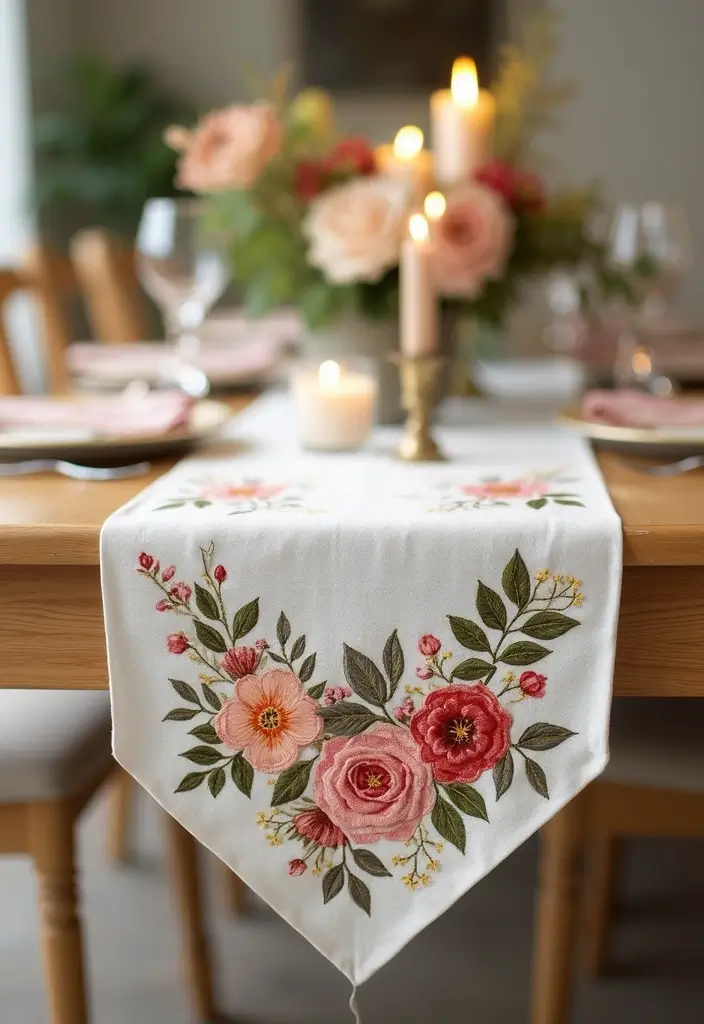 15 Stunning Floral Hand Embroidery Decor Ideas That'll Brighten Up Any Space! - 3. Floral Embroidery Table Runner