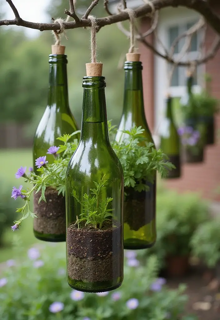15 Stunning Hanging Pots That'll Transform Your Garden into a Paradise (You Won't Believe #7!) - 14. Upcycled Wine Bottles