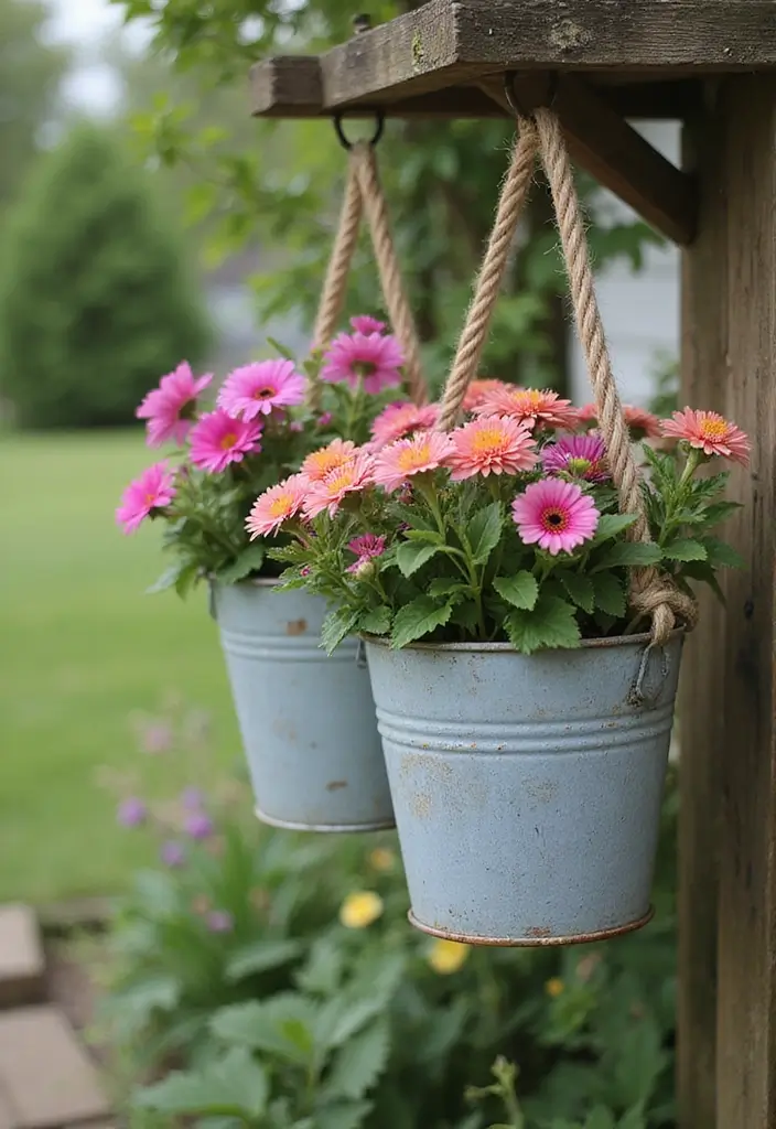 15 Stunning Hanging Pots That'll Transform Your Garden into a Paradise (You Won't Believe #7!) - 6. Vintage Metal Buckets