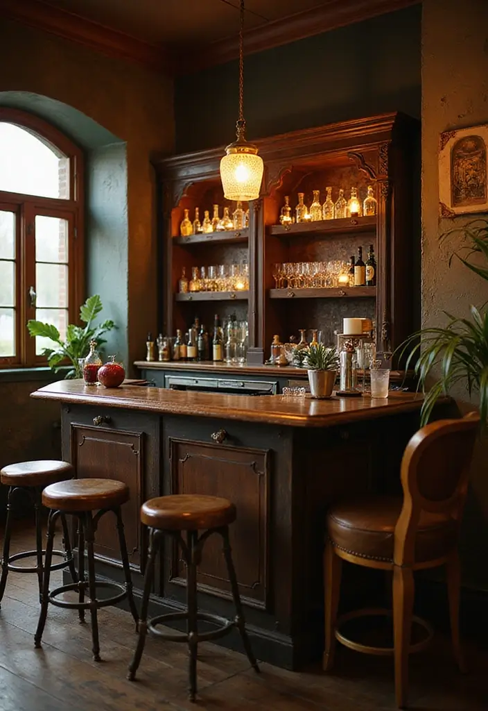 15 Stunning Home Bar Setup Ideas That Will Impress Your Guests (and You!) - 2. Vintage Elegance