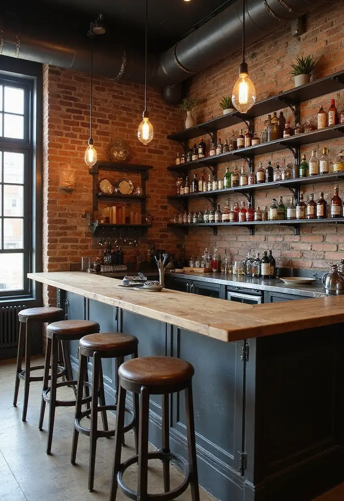 15 Stunning Home Bar Setup Ideas That Will Impress Your Guests (and You!) - 6. Industrial Edge