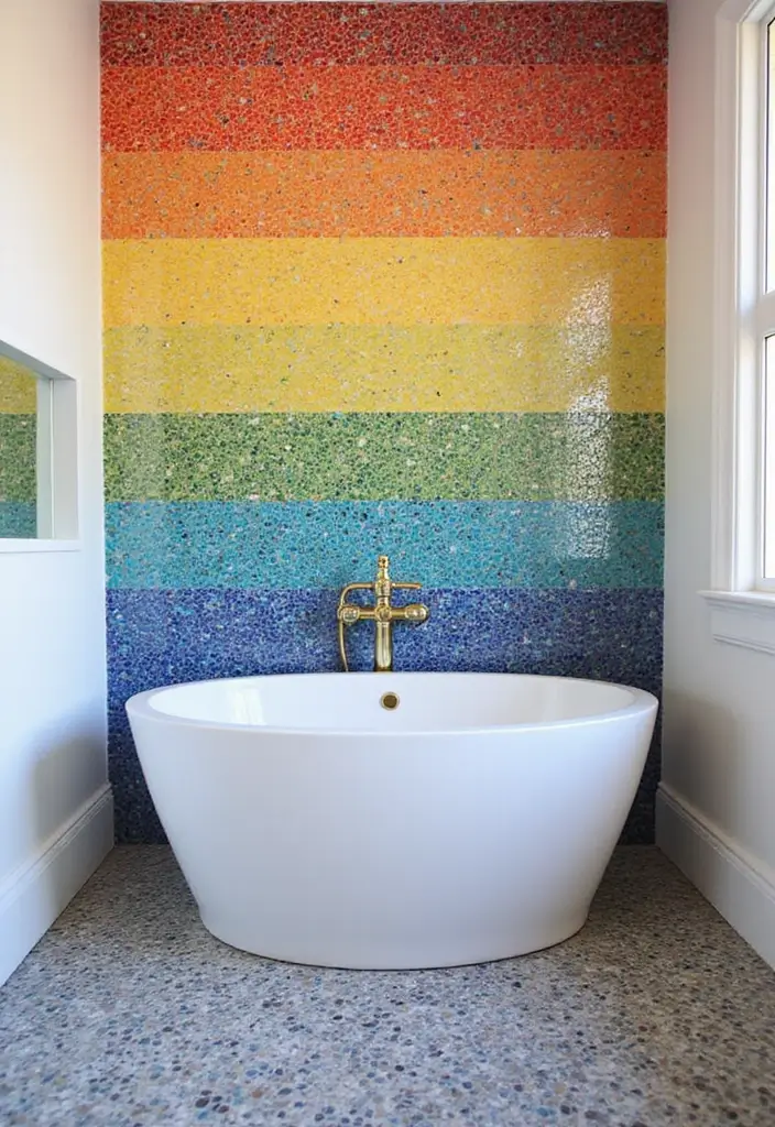 15 Vibrant Bathroom Tile Ideas That'll Make You Fall in Love with Your Space! - 1. Rainbow Mosaic Madness