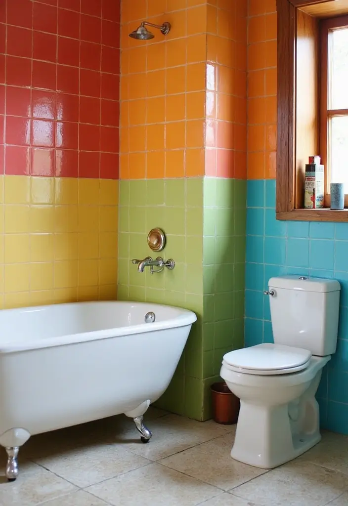 15 Vibrant Bathroom Tile Ideas That'll Make You Fall in Love with Your Space! - 10. Bold Color Blocks