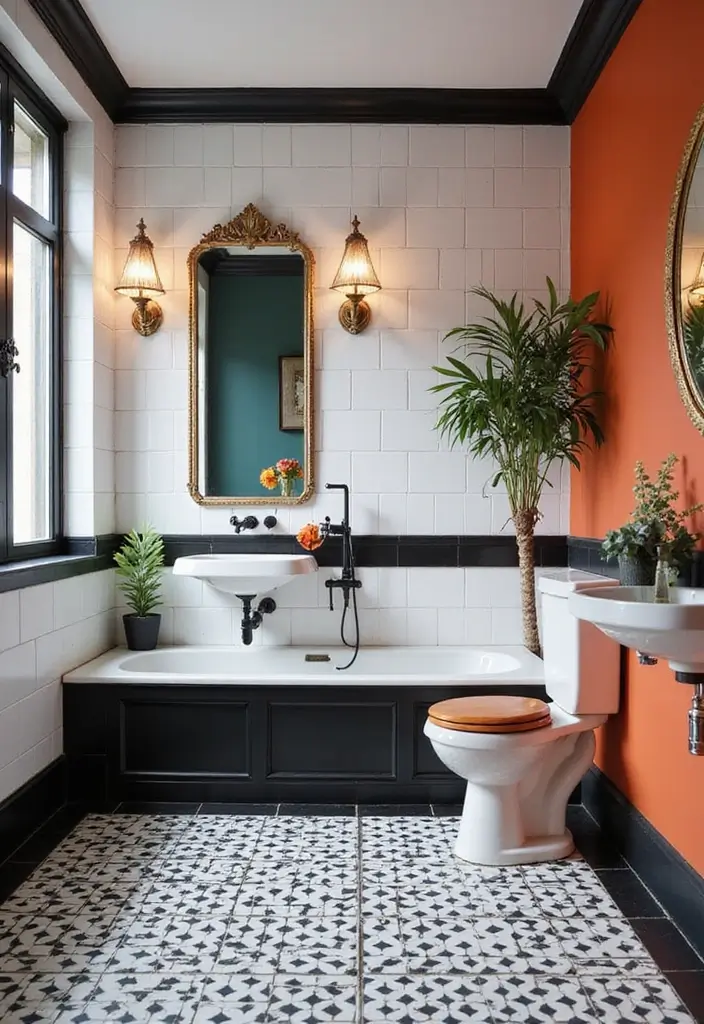 15 Vibrant Bathroom Tile Ideas That'll Make You Fall in Love with Your Space! - 12. Classic Black & White with a Twist