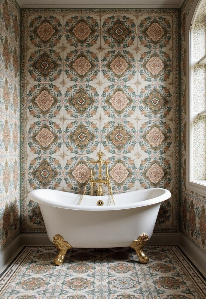 15 Vibrant Bathroom Tile Ideas That'll Make You Fall in Love with Your Space! - 13. Intricate Victorian Designs