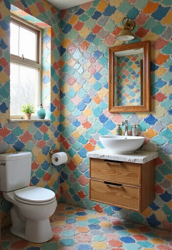 15 Vibrant Bathroom Tile Ideas That'll Make You Fall in Love with Your Space! - 15. Colorful Fish Scale Tiles