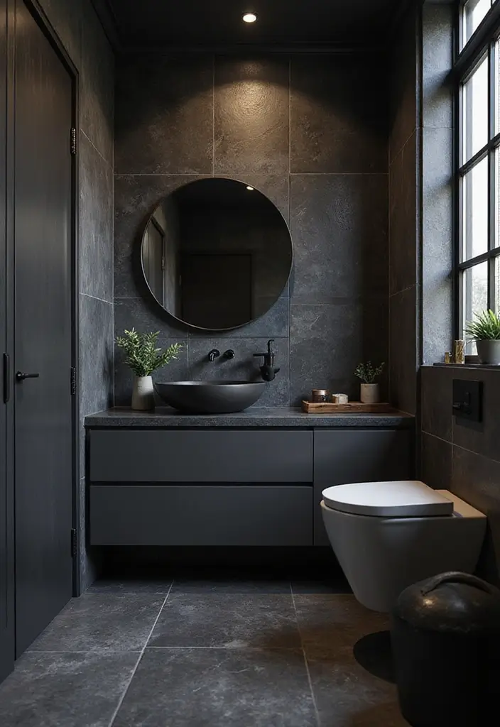 15 Vibrant Bathroom Tile Ideas That'll Make You Fall in Love with Your Space! - 7. Grunge Chic with Dark Tiles