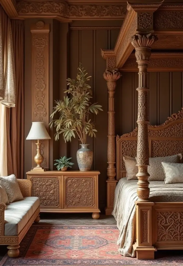 18 Traditional Arabian Bedroom Decor Ideas You'll Wish You Knew Sooner! - 5. Handcrafted Wooden Furniture