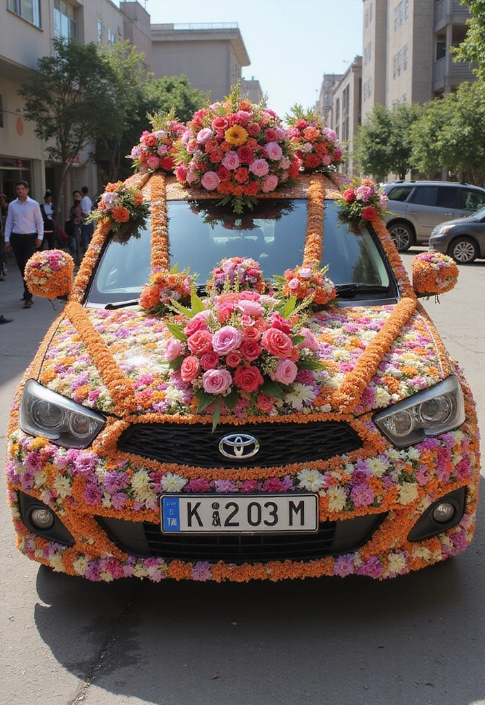 19 Cultural Wedding Car Decor Ideas That Celebrate Your Heritage (Check Out #6!) - 1. Floral Elegance for Each Culture