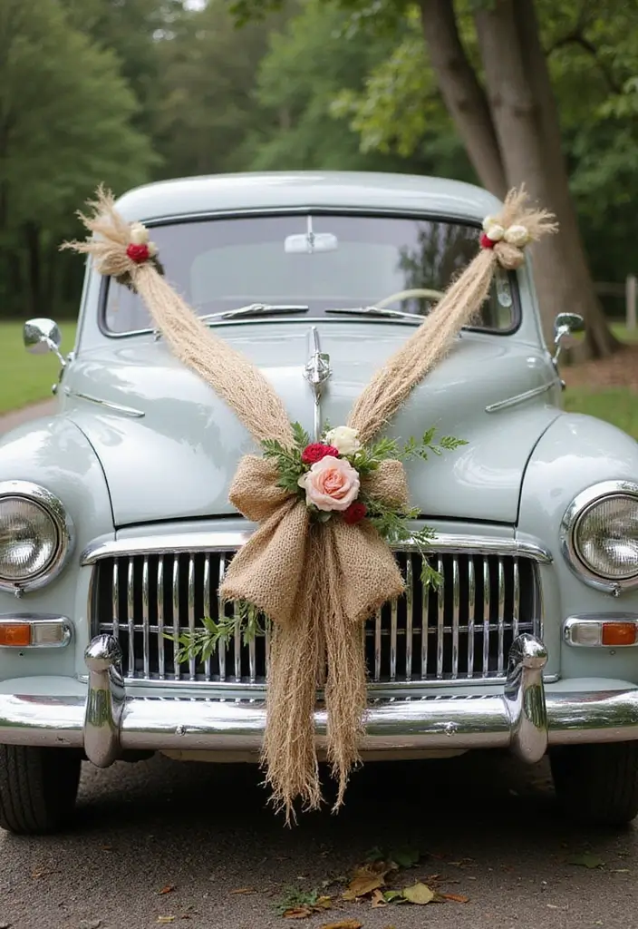 19 Cultural Wedding Car Decor Ideas That Celebrate Your Heritage (Check Out #6!) - 15. Rustic Jute and Twine