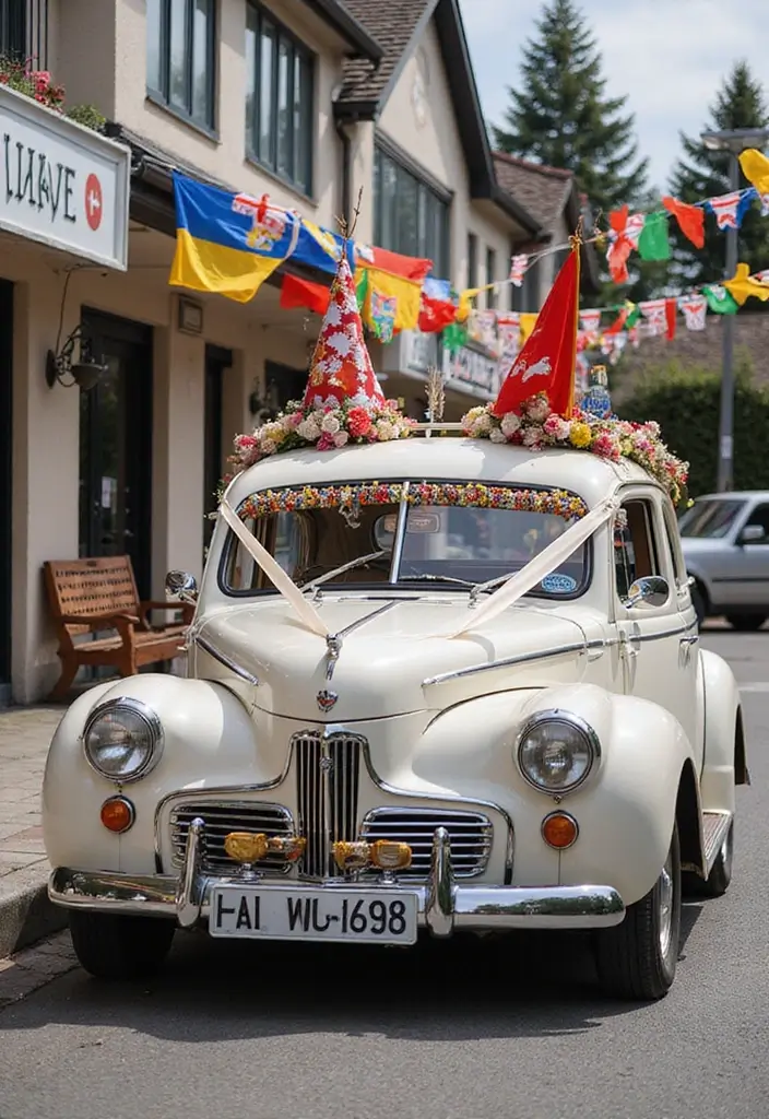19 Cultural Wedding Car Decor Ideas That Celebrate Your Heritage (Check Out #6!) - 16. Cultural Flags and Banners