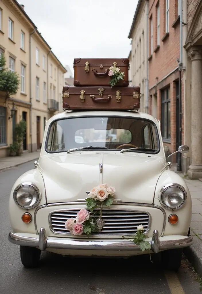 19 Cultural Wedding Car Decor Ideas That Celebrate Your Heritage (Check Out #6!) - 17. Vintage Suitcases