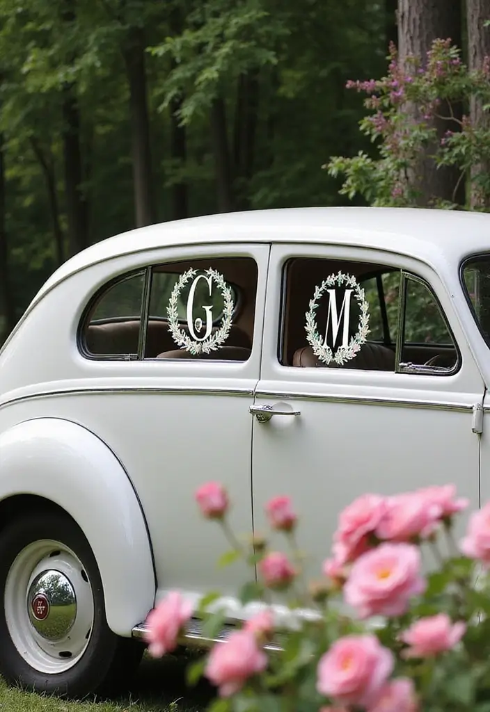 19 Cultural Wedding Car Decor Ideas That Celebrate Your Heritage (Check Out #6!) - 18. Personalized Floral Monograms