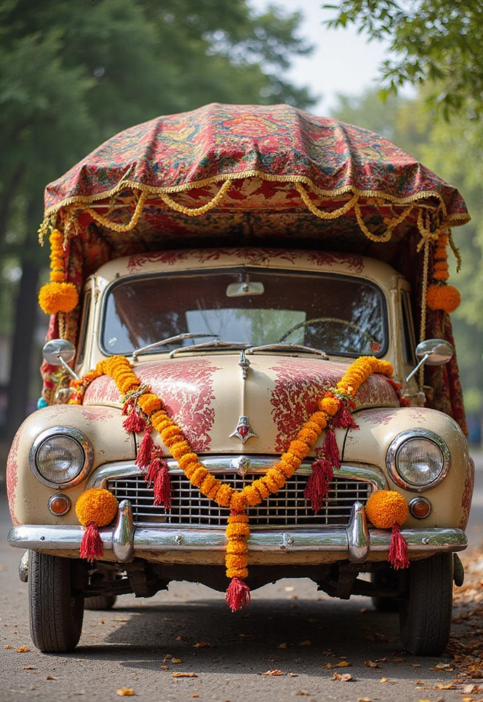 19 Cultural Wedding Car Decor Ideas That Celebrate Your Heritage (Check Out #6!) - 2. Traditional Fabrics and Textiles
