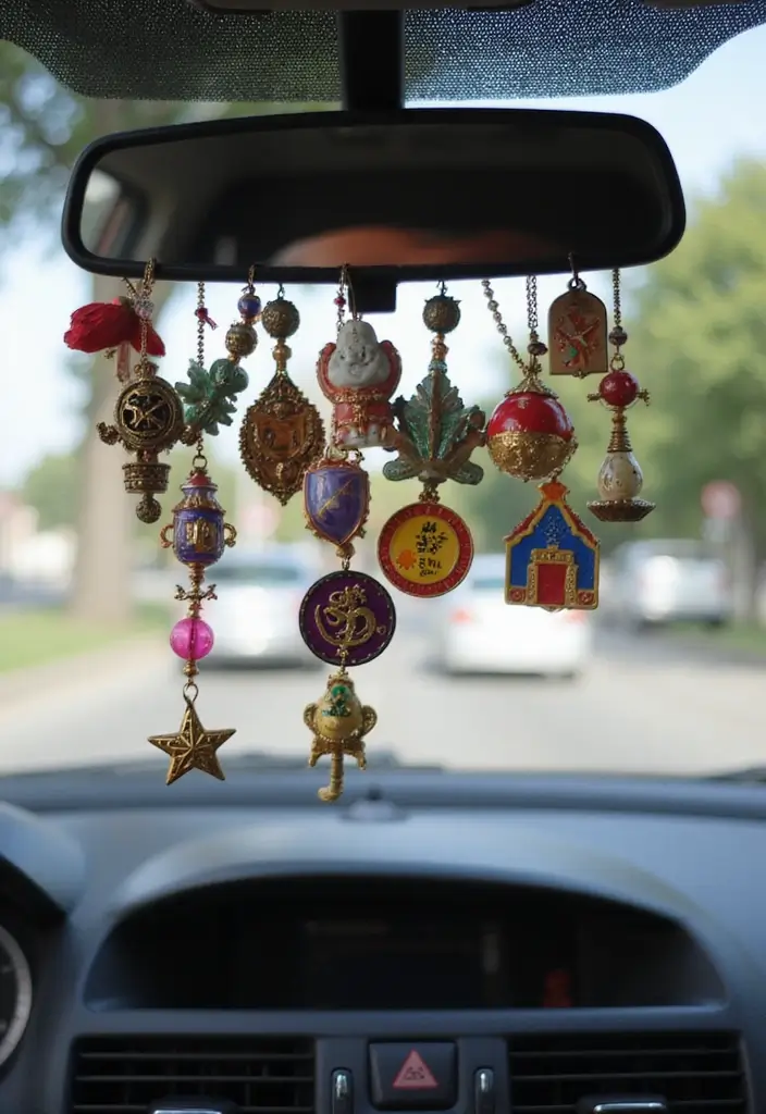 19 Cultural Wedding Car Decor Ideas That Celebrate Your Heritage (Check Out #6!) - 6. Themed Charms and Trinkets (Don’t Miss This!)