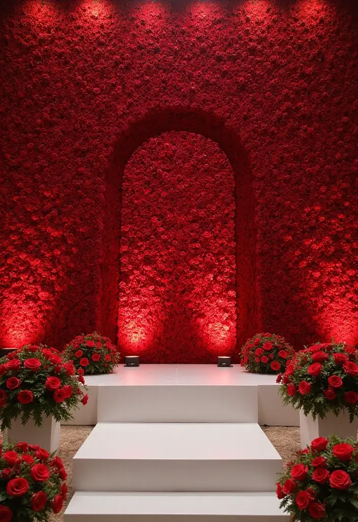 19 Enchanting Red Roses Wedding Venue Decor Ideas You Can't Miss! - 10. Luxurious Rose Floral Walls