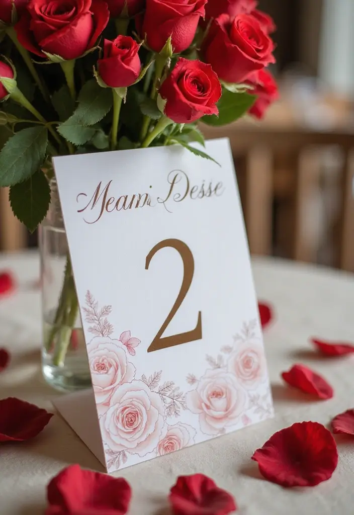 19 Enchanting Red Roses Wedding Venue Decor Ideas You Can't Miss! - 11. Creative Rose-Infused Table Numbers