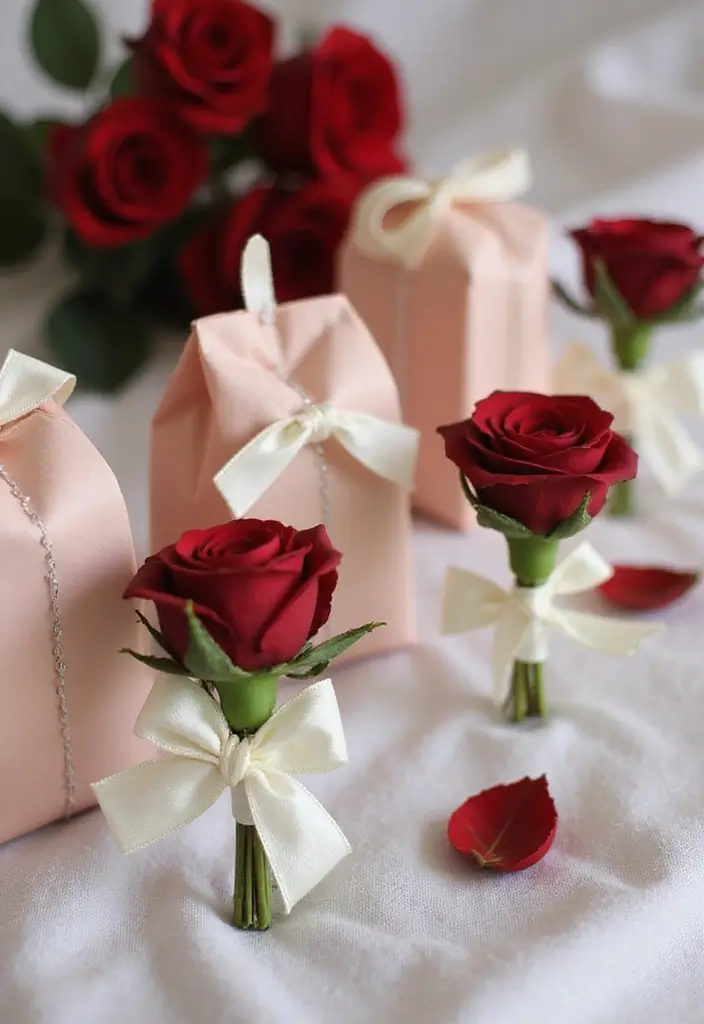 19 Enchanting Red Roses Wedding Venue Decor Ideas You Can't Miss! - 14. Personal Touch with Rose Favors