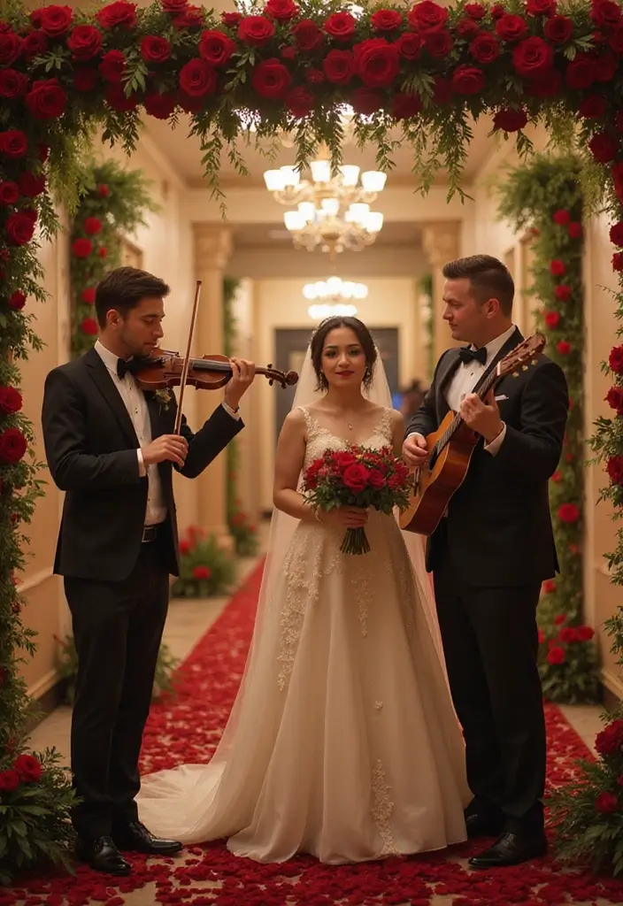 19 Enchanting Red Roses Wedding Venue Decor Ideas You Can't Miss! - 15. Romantic Rose-Inspired Music