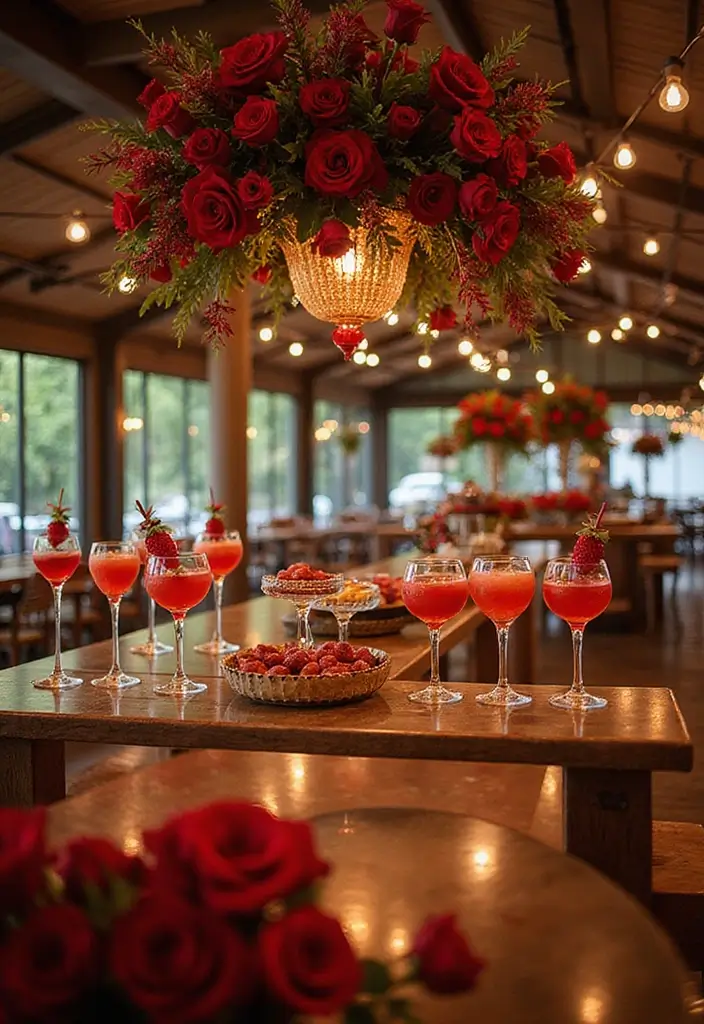 19 Enchanting Red Roses Wedding Venue Decor Ideas You Can't Miss! - 16. Gorgeous Rose-Accented Bar Area