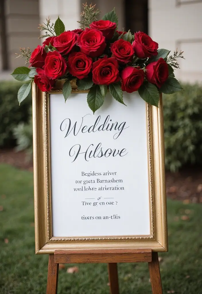 19 Enchanting Red Roses Wedding Venue Decor Ideas You Can't Miss! - 18. Stunning Rose Wedding Signage