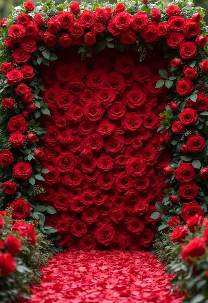 19 Enchanting Red Roses Wedding Venue Decor Ideas You Can't Miss! - 4. Stunning Floral Backdrops