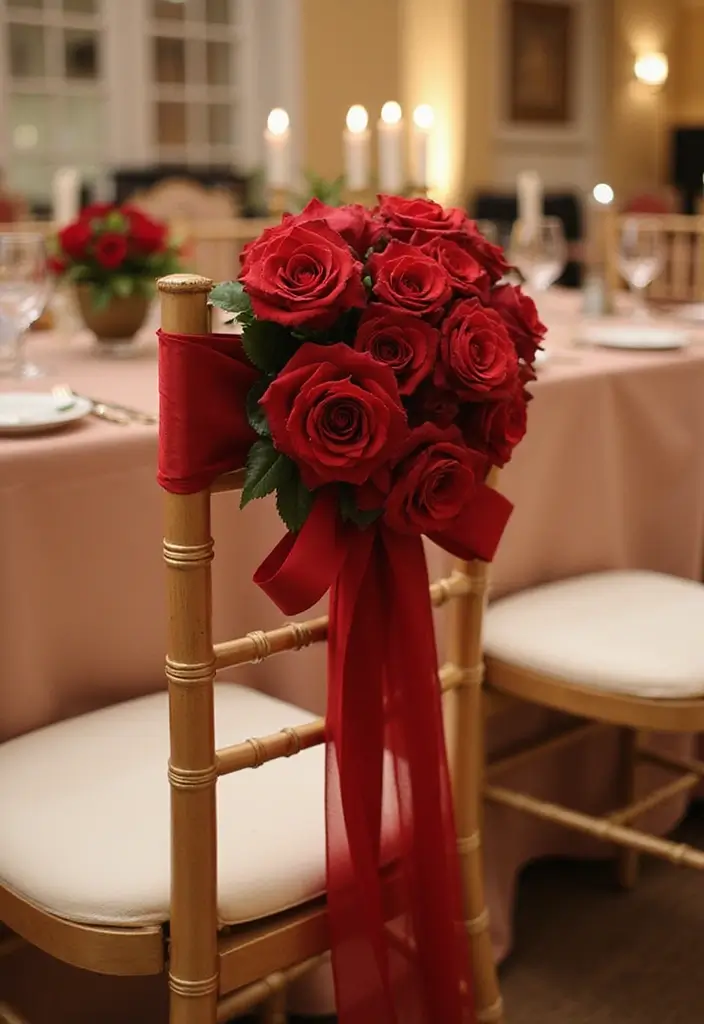 19 Enchanting Red Roses Wedding Venue Decor Ideas You Can't Miss! - 8. Dazzling Rose-Embellished Chairs