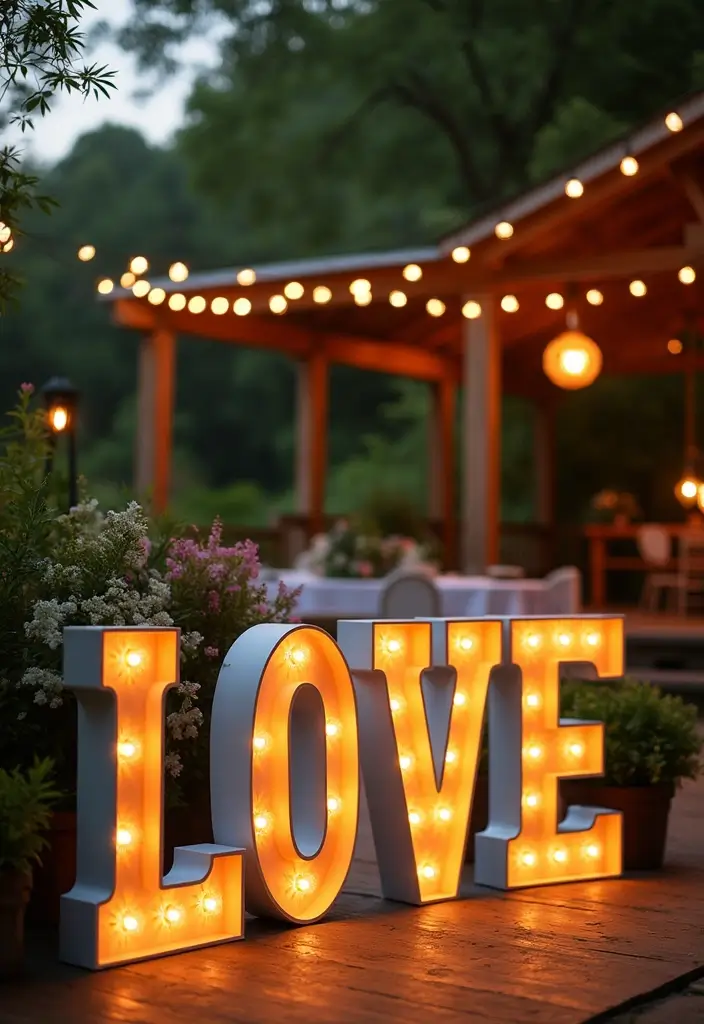 19 Magical Boho Wedding Lighting Ideas That'll Set the Perfect Mood (Don’t Miss #11!) - 14. Light-Up Letters