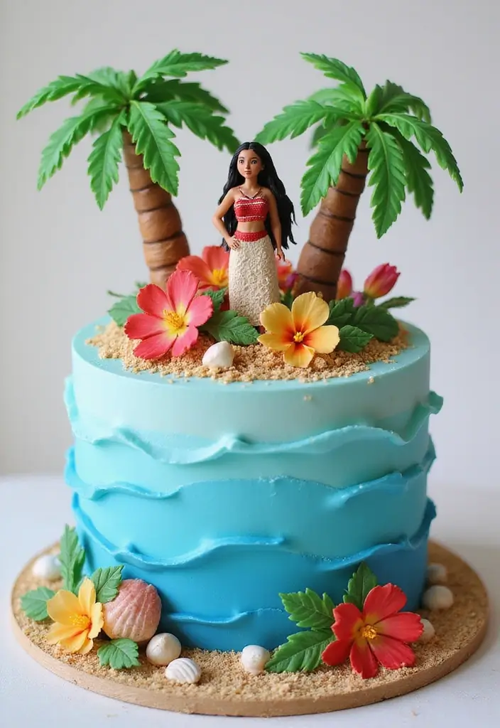 20 Stunning Moana Cake Designs to Make Your Birthday Celebration Unforgettable! - 1. Tropical Paradise Cake
