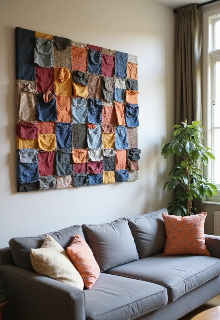 20 Eco-Friendly DIY Projects to Upcycle Your Old Clothes into Chic Accessories (You'll Love #9!) - 20. Upcycled Fabric Wall Art