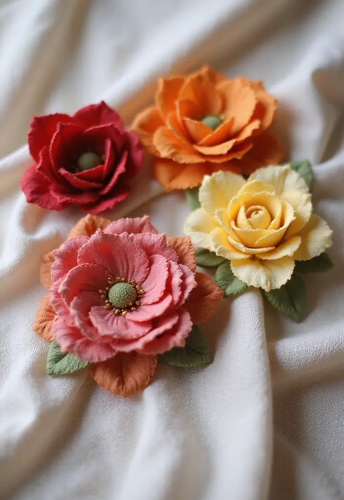 20 Eco-Friendly DIY Projects to Upcycle Your Old Clothes into Chic Accessories (You'll Love #9!) - 6. Fabric Flower Brooches
