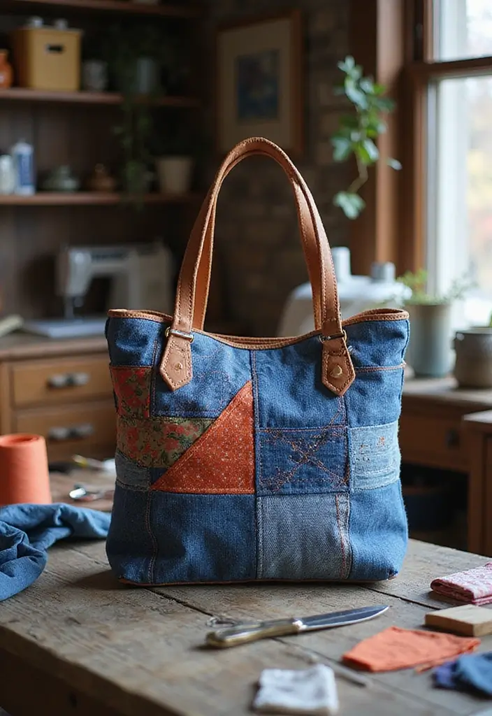 20 Eco-Friendly DIY Projects to Upcycle Your Old Clothes into Chic Accessories (You'll Love #9!) - 8. Denim Patchwork Purse