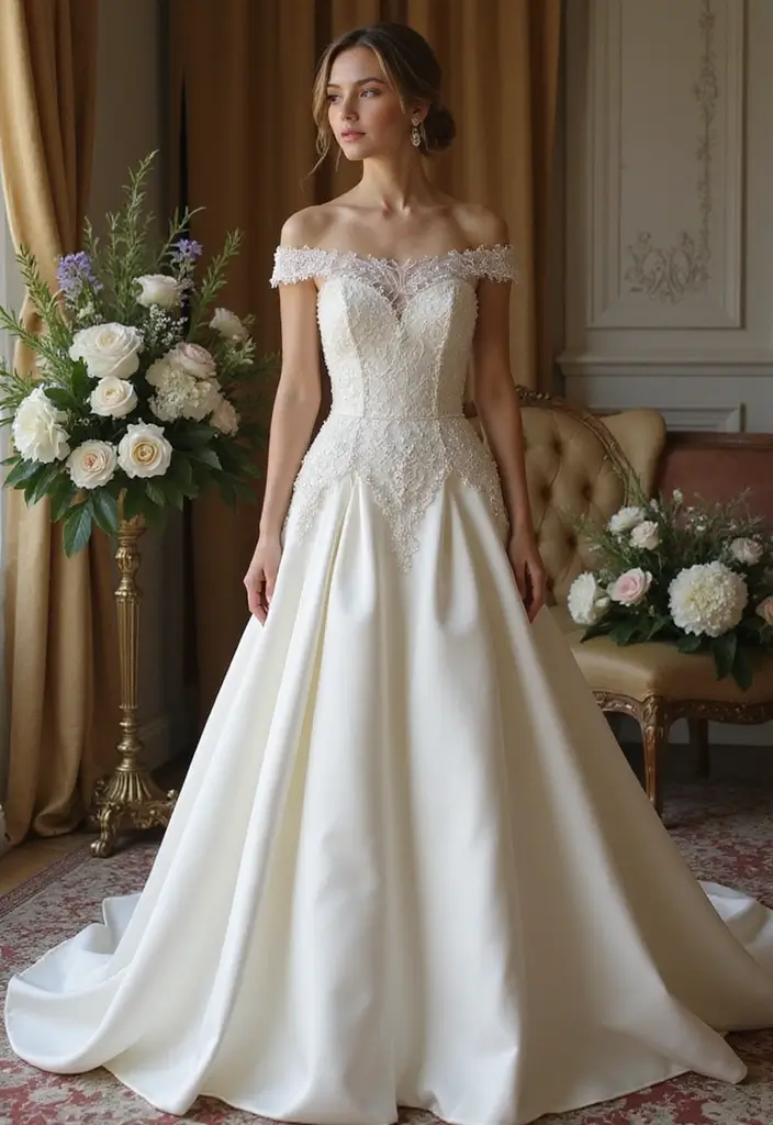 20 Luxury Wedding Dresses That’ll Make You Feel Like Royalty (Wait Until You See #5!) - 5. The Showstopper: Off-Shoulder Elegance