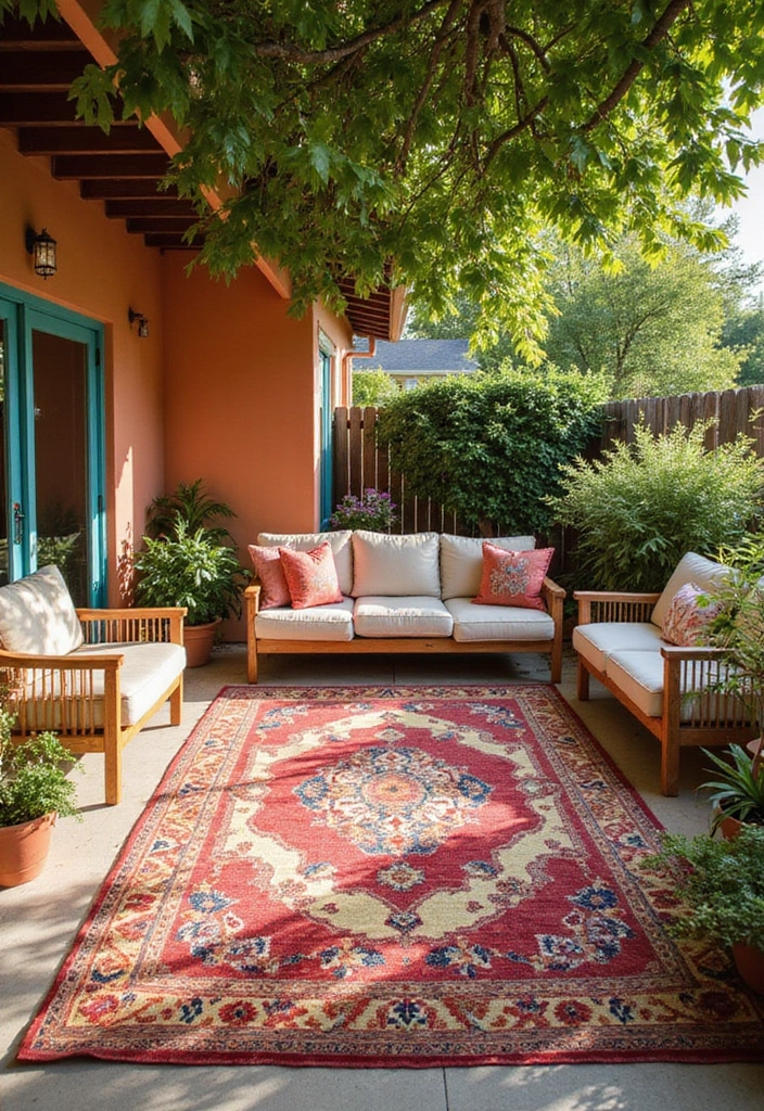 20 Stunning Garden Decoration Ideas That'll Transform Your Outdoor Space (You Won't Believe #11!) - 4. Colorful Outdoor Rugs