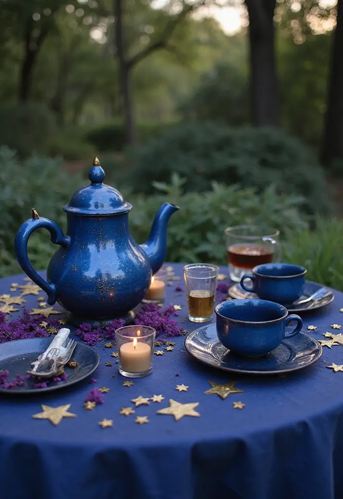21 Themed Outdoor Tea Table Decor Ideas That'll Spark Your Imagination (Don't Miss #15!) - 11. Celestial Starry Night