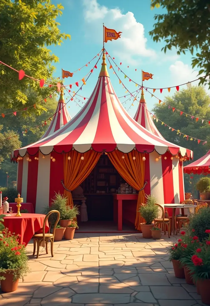 21 Themed Outdoor Tea Table Decor Ideas That'll Spark Your Imagination (Don't Miss #15!) - 17. Vintage Circus Spectacular