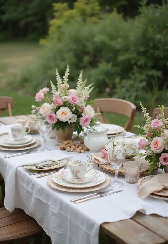 21 Themed Outdoor Tea Table Decor Ideas That'll Spark Your Imagination (Don't Miss #15!) - 2. Vintage Tea Party Charm