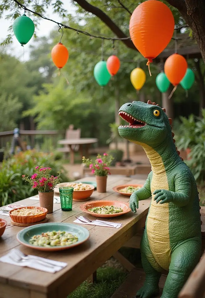 21 Themed Outdoor Tea Table Decor Ideas That'll Spark Your Imagination (Don't Miss #15!) - 20. Daring Dinosaurs Adventure