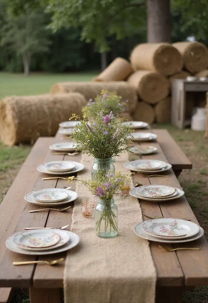 21 Themed Outdoor Tea Table Decor Ideas That'll Spark Your Imagination (Don't Miss #15!) - 4. Rustic Farmhouse Retreat