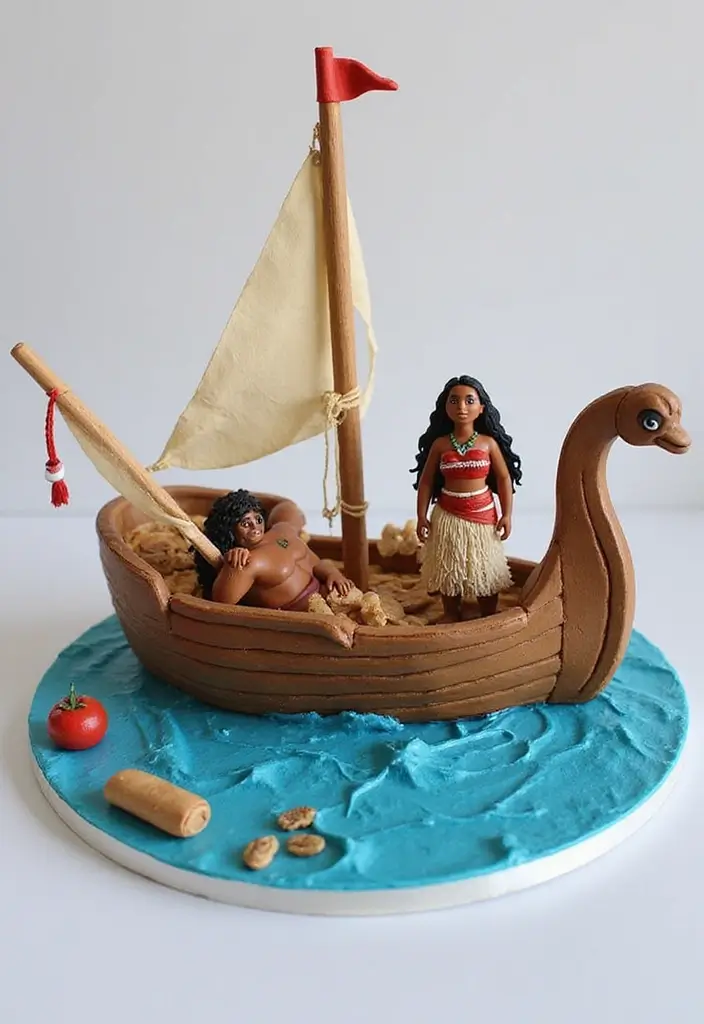 20 Stunning Moana Cake Designs to Make Your Birthday Celebration Unforgettable! - 4. Moana's Boat Cake