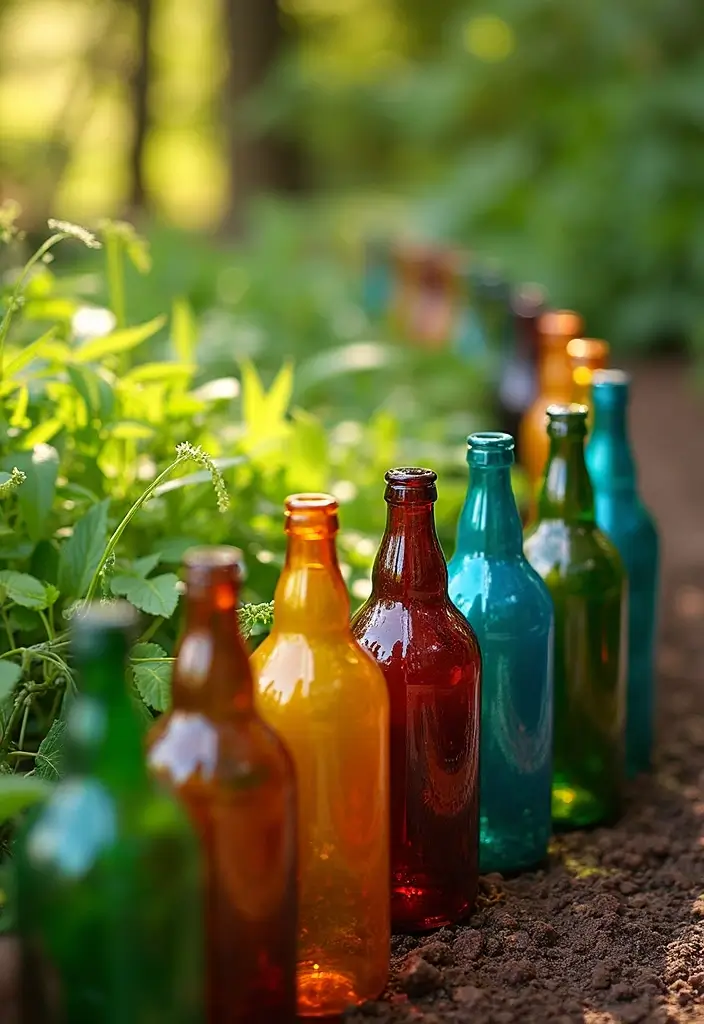 25 Stylish DIY Garden Decor Ideas That Will Wow Your Guests (You’ll Want #12 in Your Yard!) - 12. Recycled Glass Bottle Edging