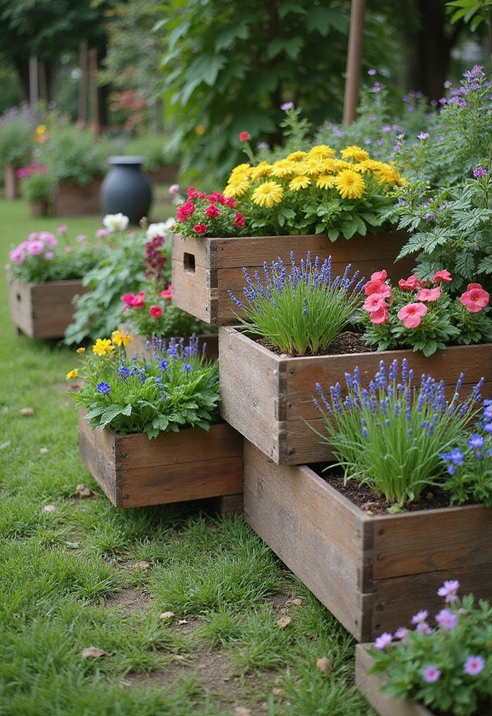 25 Stylish DIY Garden Decor Ideas That Will Wow Your Guests (You’ll Want #12 in Your Yard!) - 15. Upcycled Crates for Planting