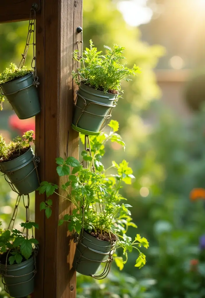25 Stylish DIY Garden Decor Ideas That Will Wow Your Guests (You’ll Want #12 in Your Yard!) - 4. Hanging Herb Garden