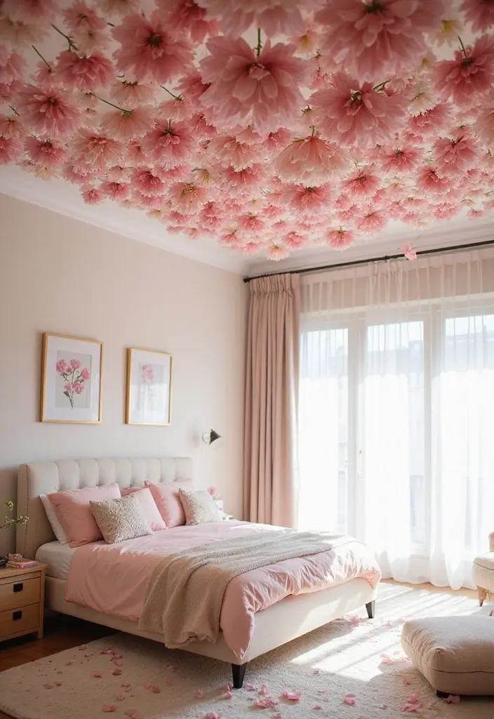 25 Whimsical Fairy Bedroom Ideas That'll Make You Believe in Magic Again! - 15. Enchanted Petals Ceiling