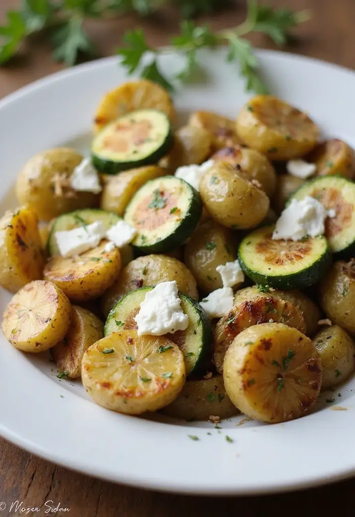 20 Comforting Garlic Herb Roasted Potatoes & Zucchini Recipes You Can't Resist! - 7. Garlic Herb Roasted Potatoes & Zucchini with Feta