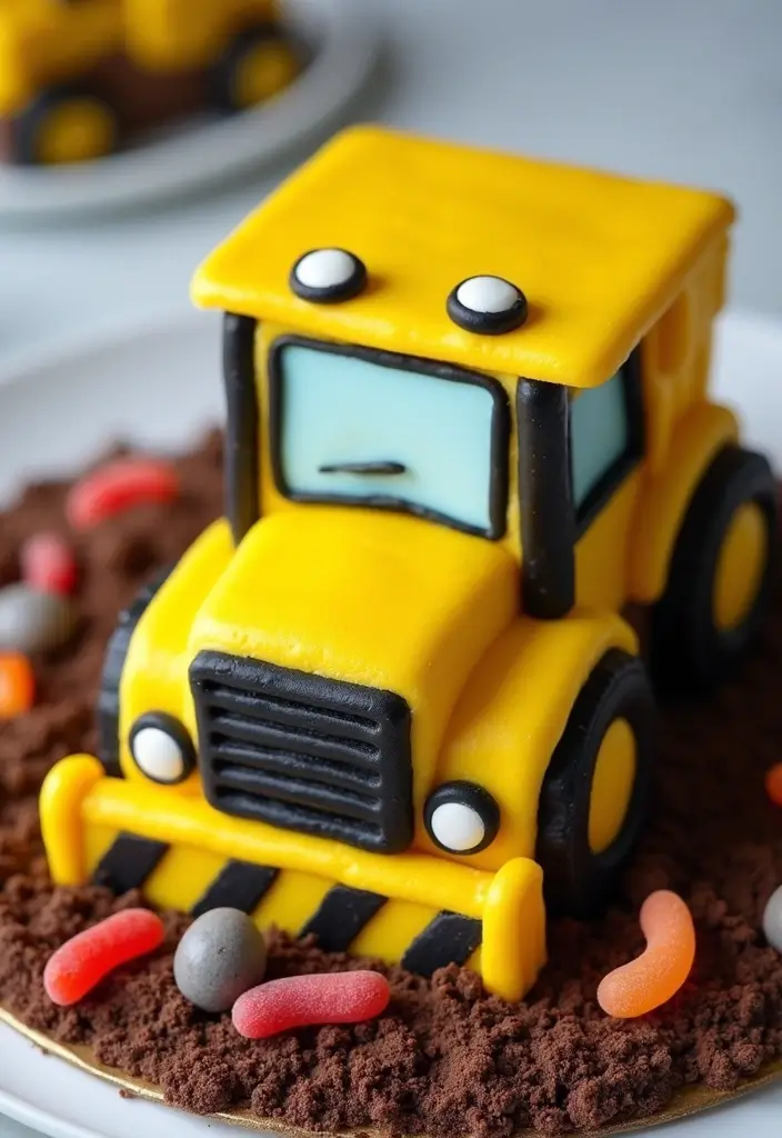 20 Amazing Car Design Birthday Cakes That Will Steal the Show (You Won't Believe #12!) - 15. Construction Vehicle Cake for Builders